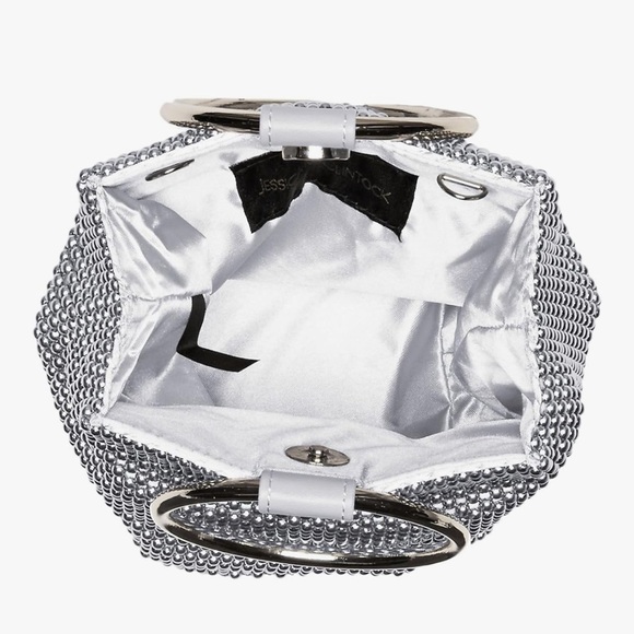 Jessica McClintock Womens Gwen Ball Mesh Ring Wristlet Pouch Clutch in Silver - Picture 8 of 9